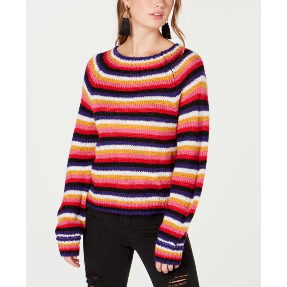 Crave Fame Juniors Fluffy Striped Sweater